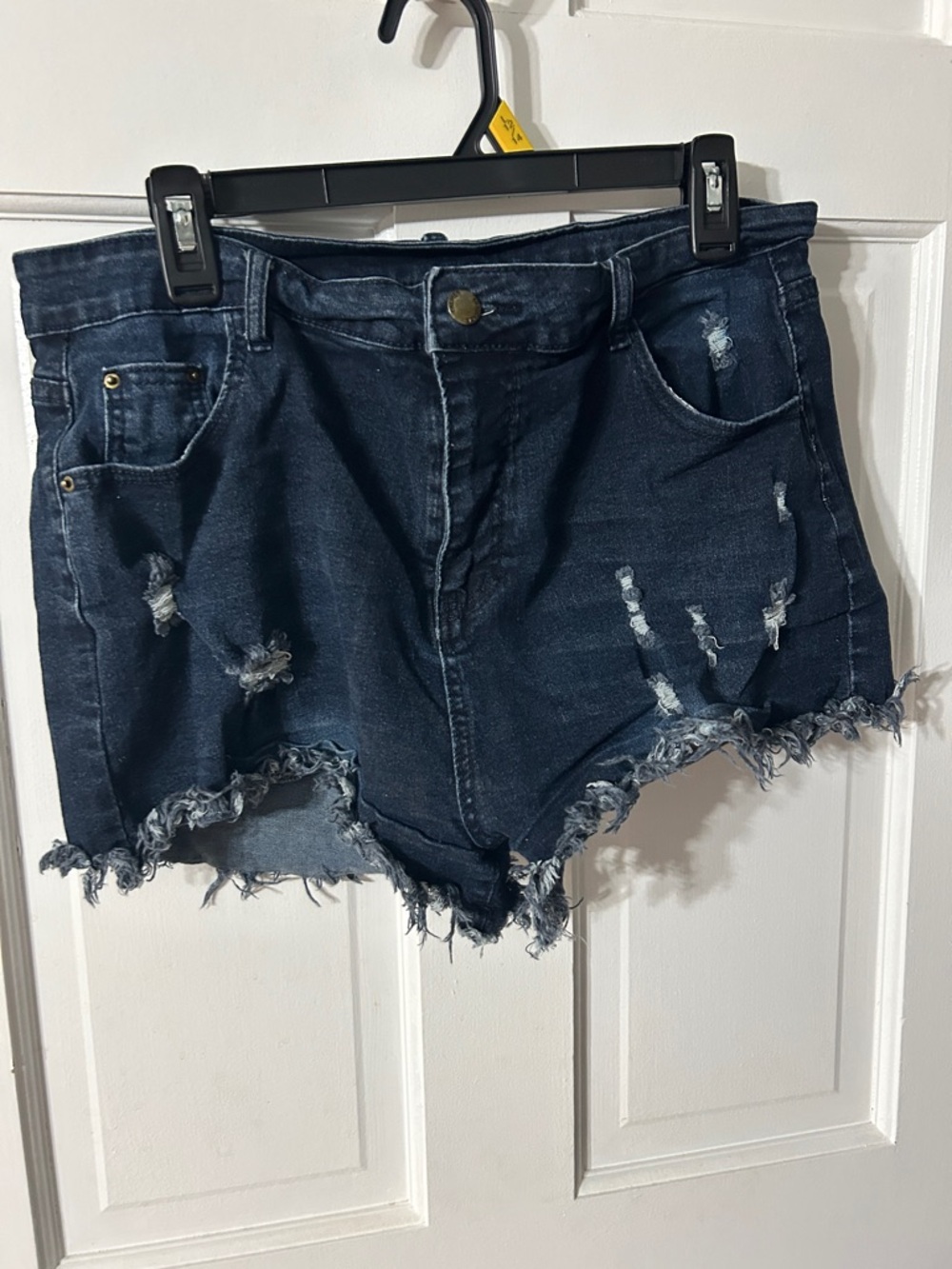 High-Rise Dark Blue Distressed Denim Shorts for Women